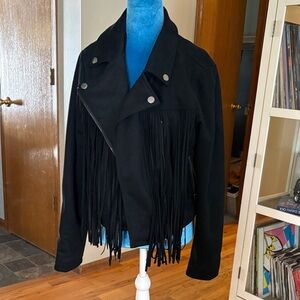 Chelsea & Violet Black Fringe Leather Jacket